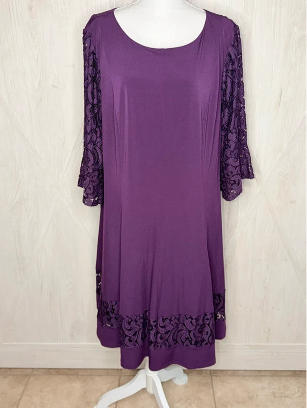 Jessica Howard Plus Size 20W Purple Lace Sleeve Midi Dress Formal Cocktail